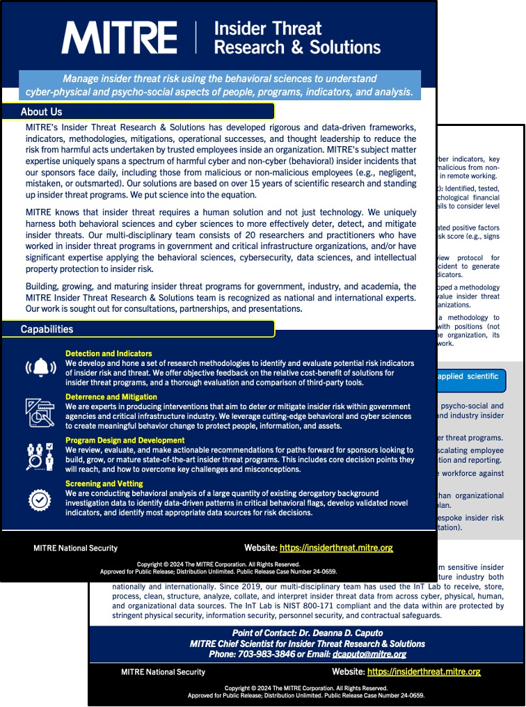 Two-pager - MITRE Insider Threat Research & Solutions™