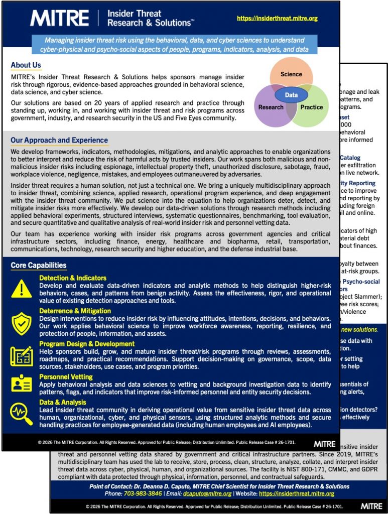 Two-pager - MITRE Insider Threat Research & Solutions™